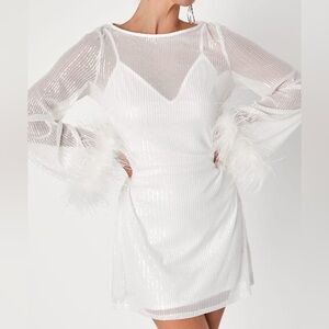 NWT Lulus Marvelous Energy White Sequin Mesh Long Sleeve Mini Dress Size XS